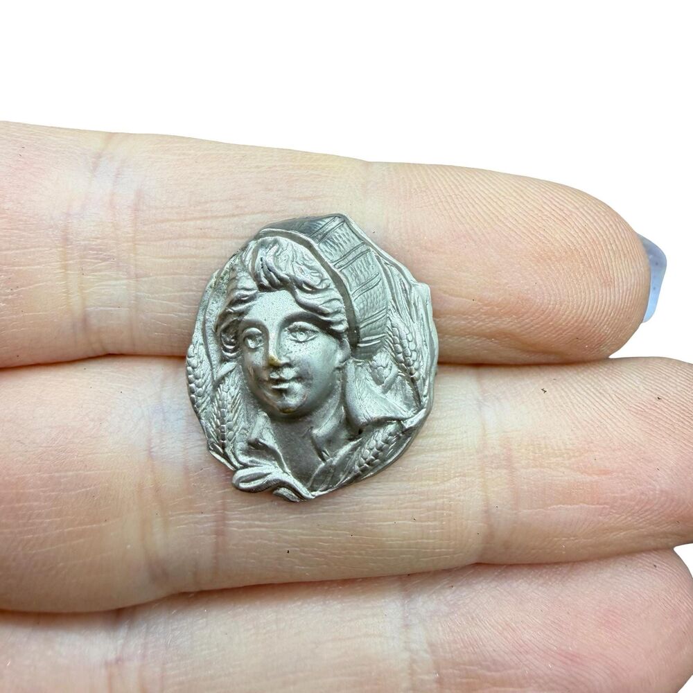 Antique Victorian Cameo Brooch God Of Harvest Demeter Pin Silver Tone
